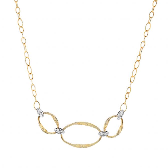 Marco Bicego Marrakech Onde Yellow Gold and Diamond 3 Link Necklace, 16.5"