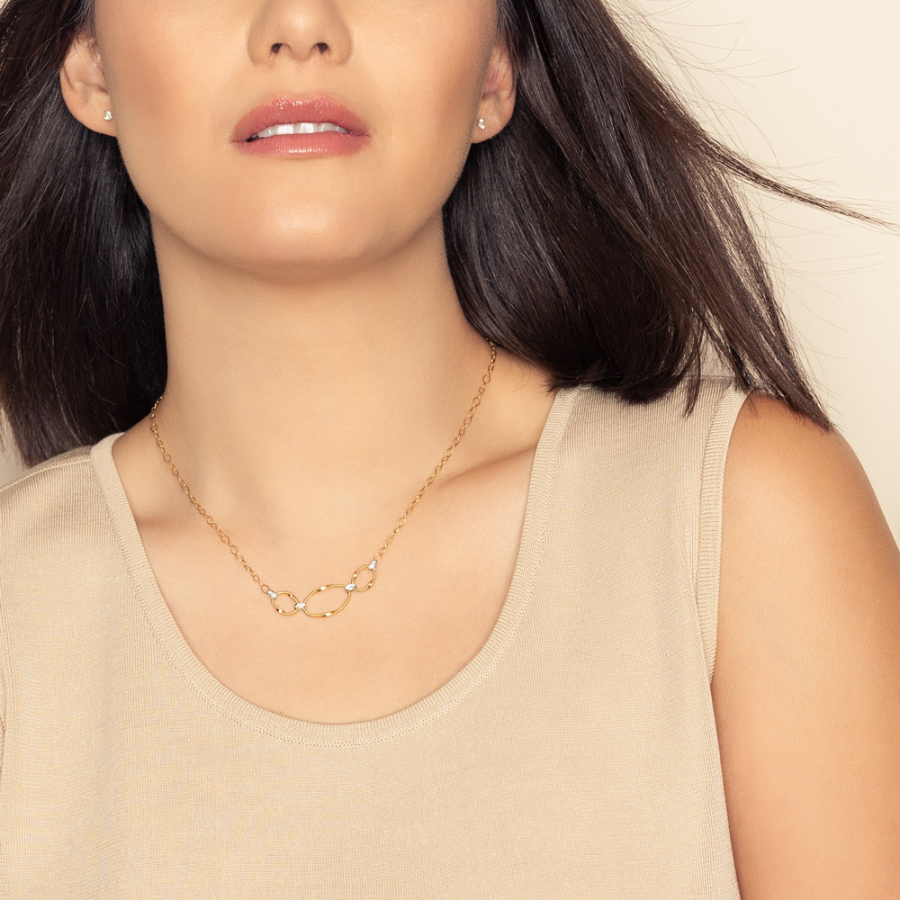 Marco Bicego Marrakech Onde Yellow Gold and Diamond 3 Link Necklace, 16.5