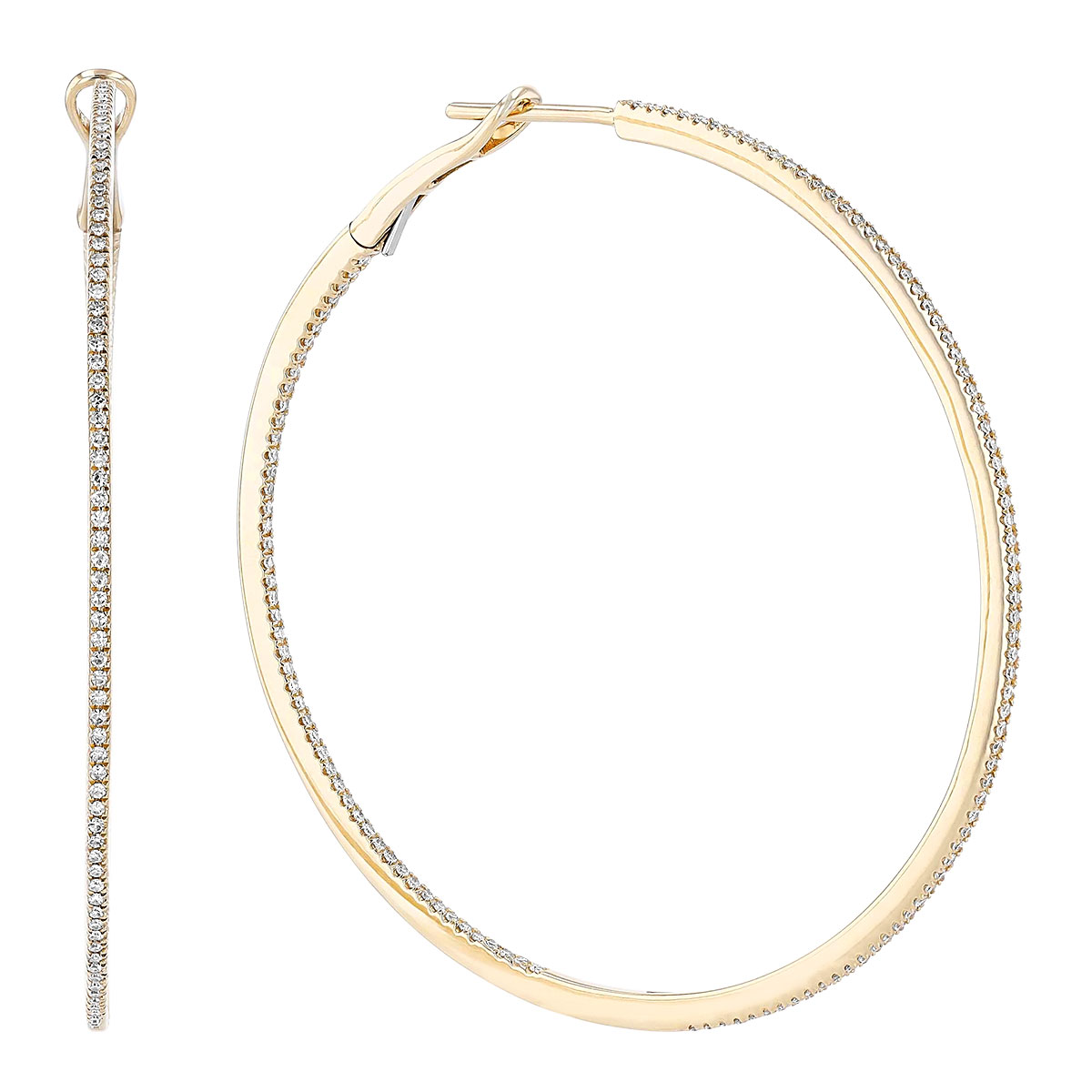 Diamond Inside Out Hoop Earrings in Yellow Gold, 51 mm, 0.66 aptw