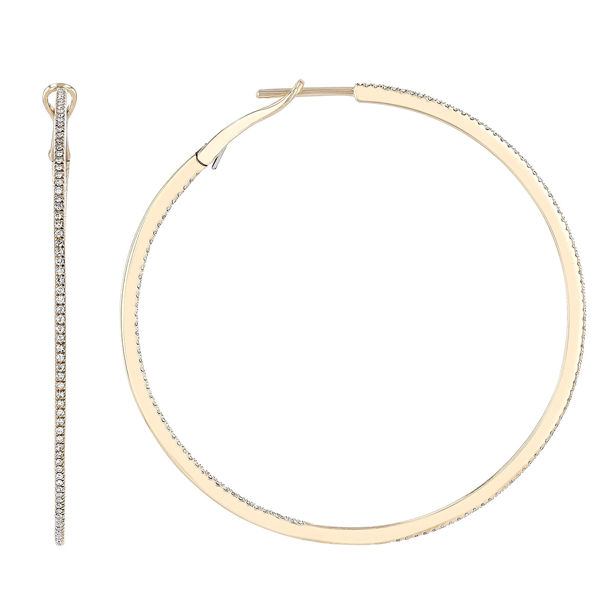 Diamond Inside Out Hoop Earrings in Yellow Gold, 51 mm, 0.66 aptw
