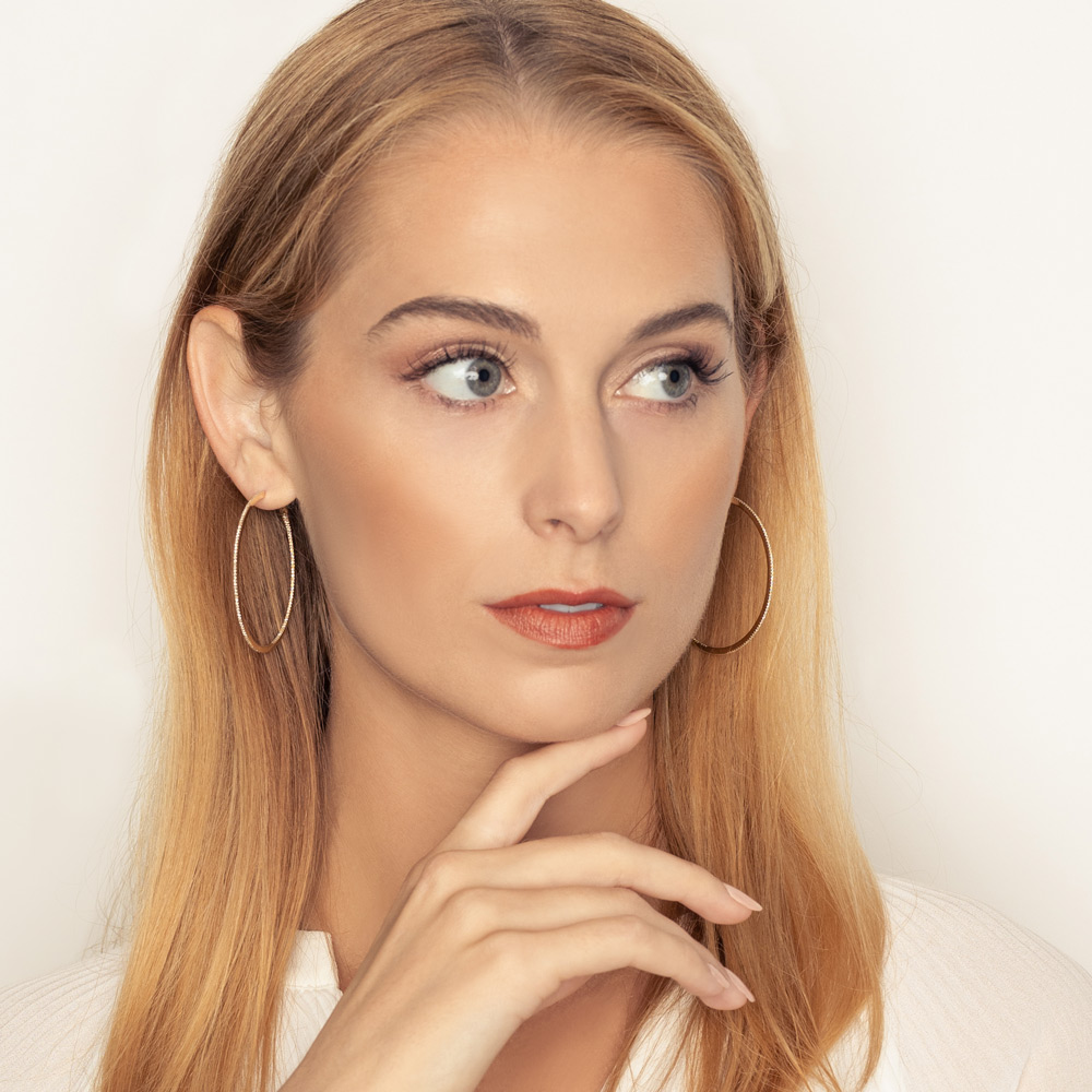 Diamond Inside Out Hoop Earrings in Yellow Gold, 51 mm, 0.66 aptw