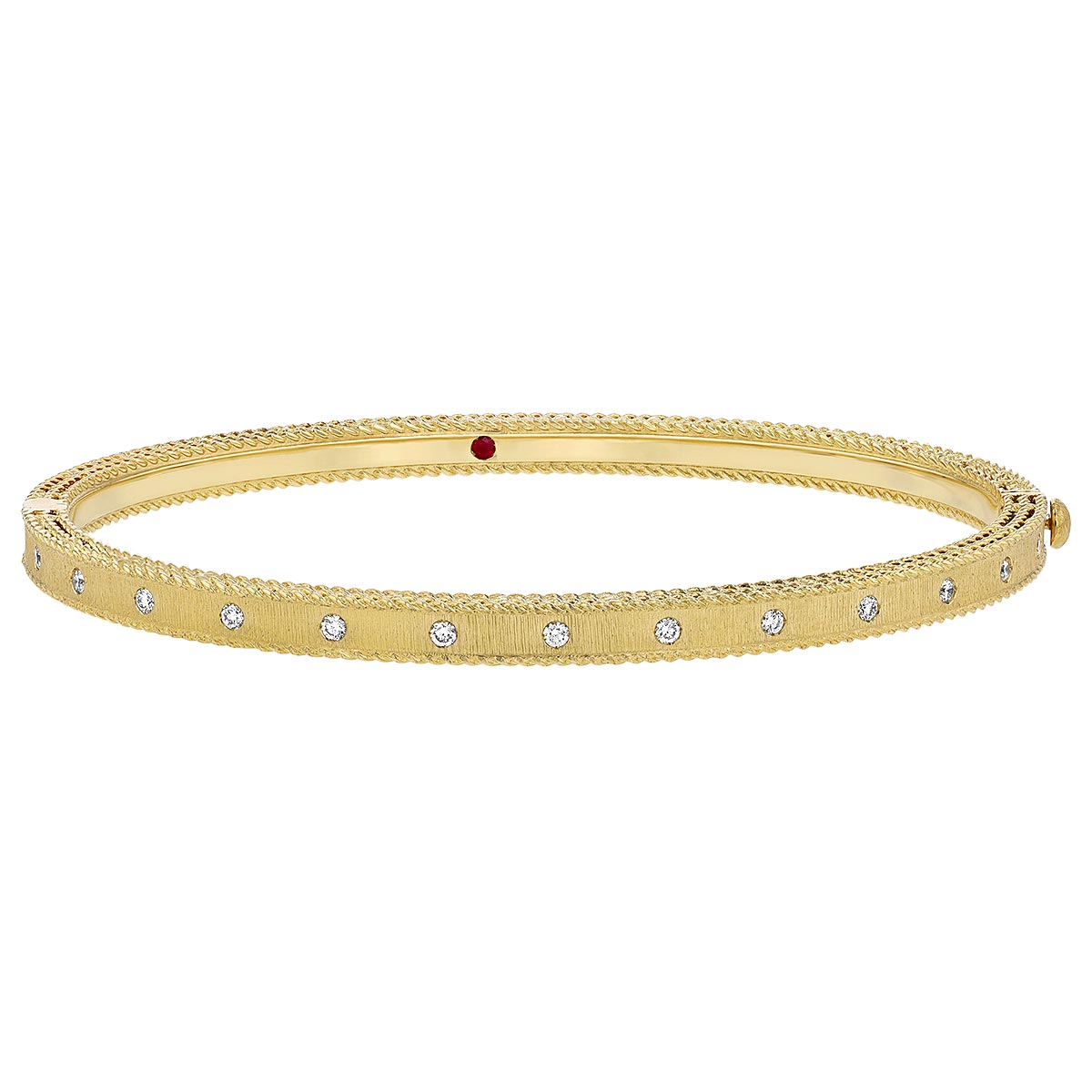Roberto Coin Princess Diamond Hinged Bangle Bracelet in Yellow Gold