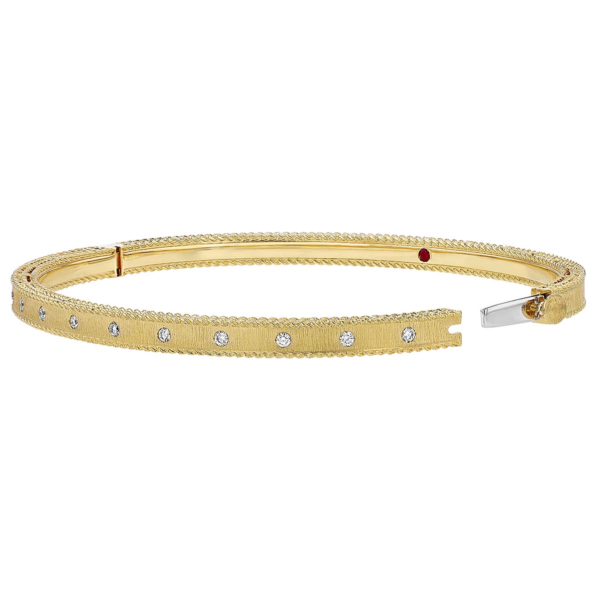 Roberto Coin Princess Diamond Hinged Bangle Bracelet in Yellow Gold