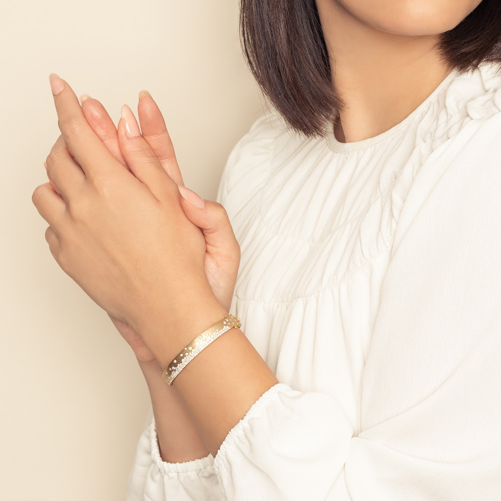 Diamond Scatter Bangle Bracelet in Satin Finish Yellow Gold