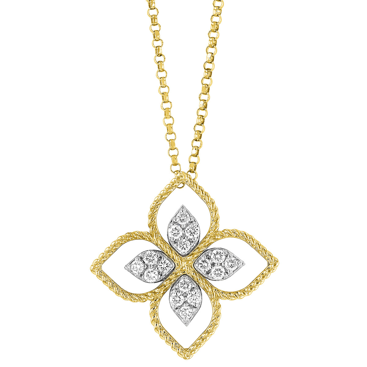 Roberto Coin Principessa Flower Diamond Pavé 18K Gold Pendant, 18