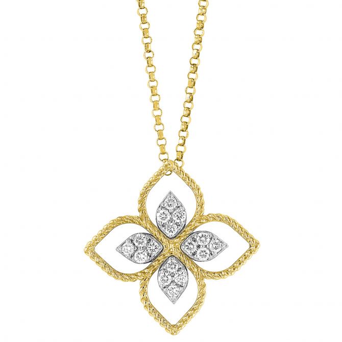 Roberto Coin Principessa Flower Diamond Pavé 18K Gold Pendant, 18"