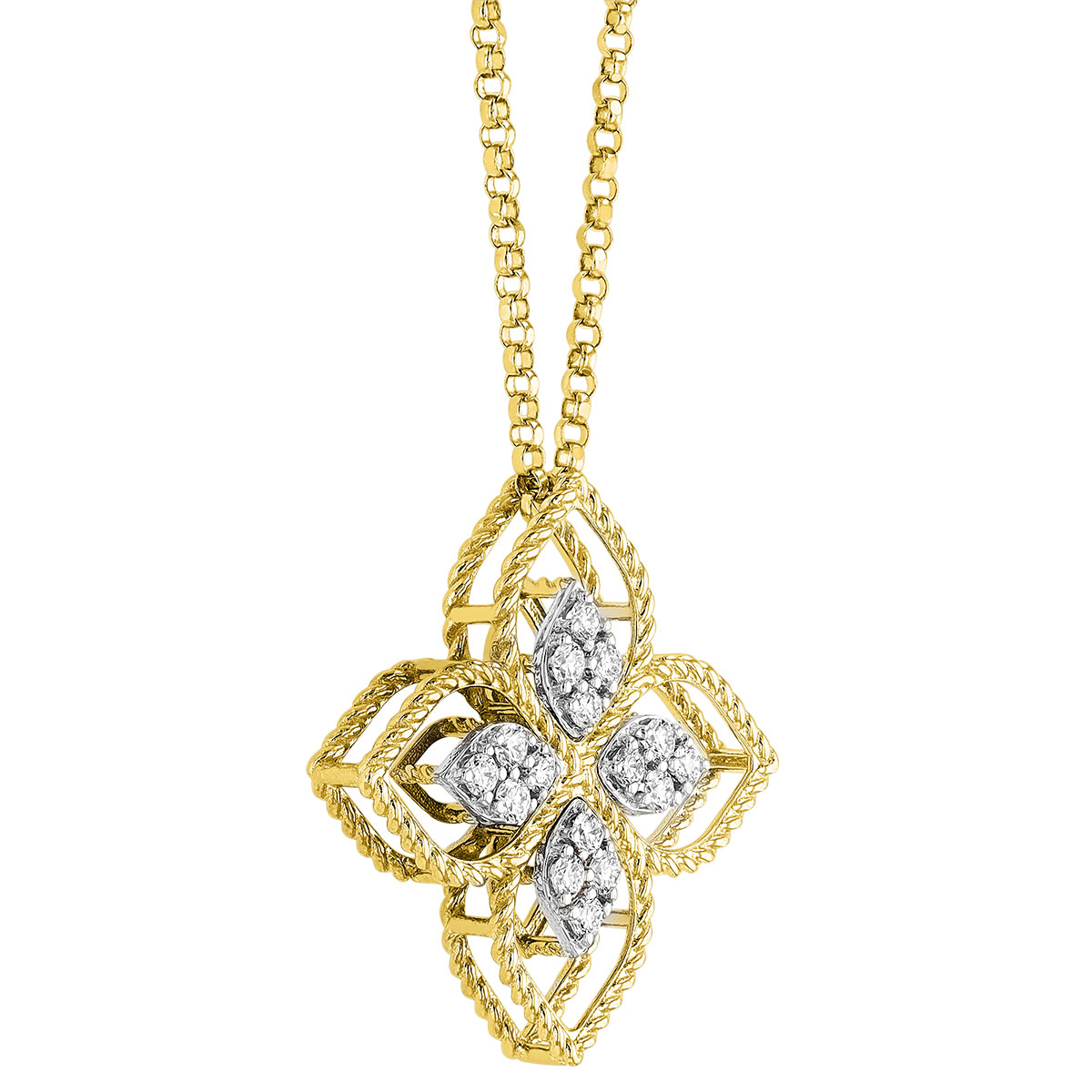 Roberto Coin Principessa Flower Diamond Pavé 18K Gold Pendant, 18
