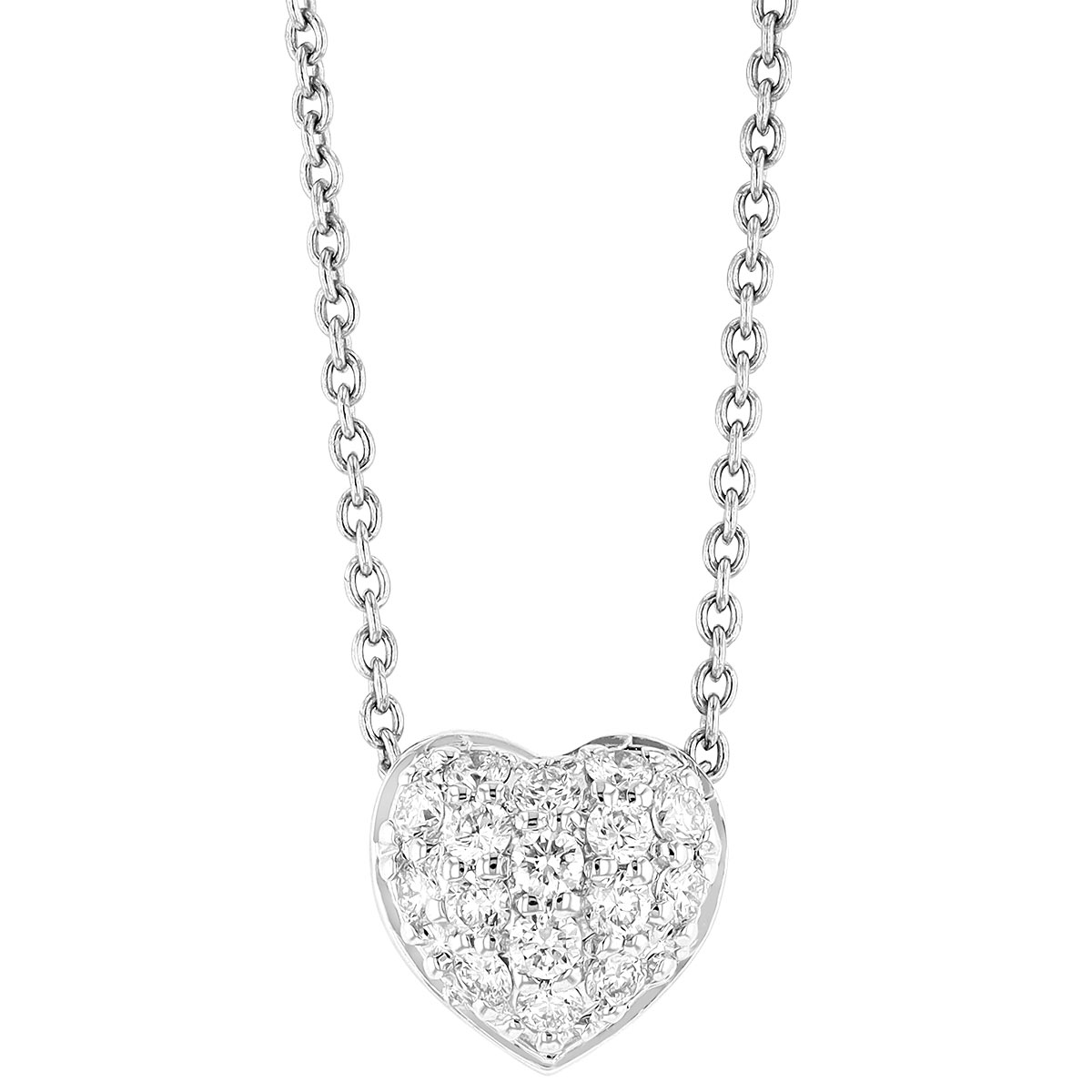 Roberto Coin Tiny Treasures 18K White Gold Diamond Puffed Heart Necklace, 18