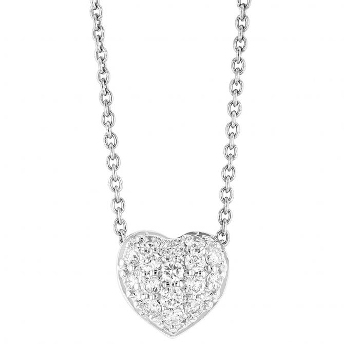 Roberto Coin Tiny Treasures 18K White Gold Diamond Puffed Heart Necklace, 18"