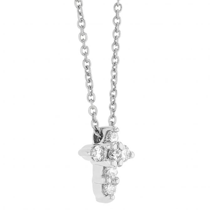 Tiny Treasures White Gold Baby Cross Necklace with Diamonds,