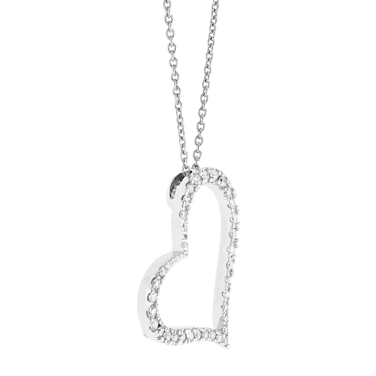 Roberto Coin Tiny Treasures Slanted Diamond Heart Necklace in White Gold, 0.22 cttw