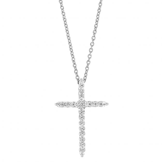 Roberto Coin Tiny Treasures Diamond Cross Pendant in 18K Gold, 18", 0.10 cttw