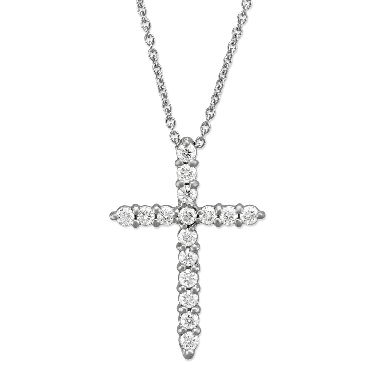 Roberto Coin Tiny Treasures Diamond Cross Necklace in White Gold, 0.32 cttw, 18