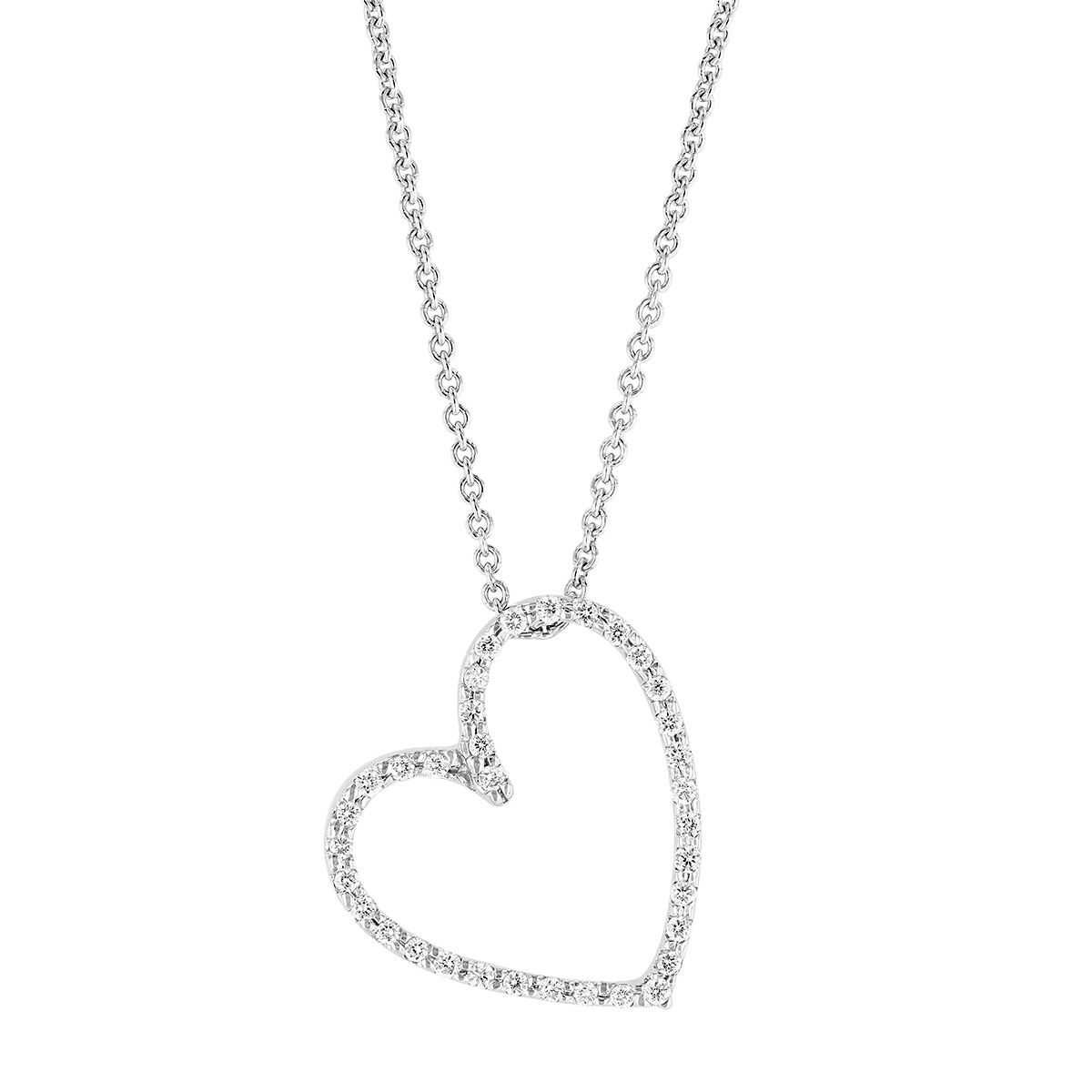 Tilted Diamond Heart Necklace in White Gold, 0.11 cttw