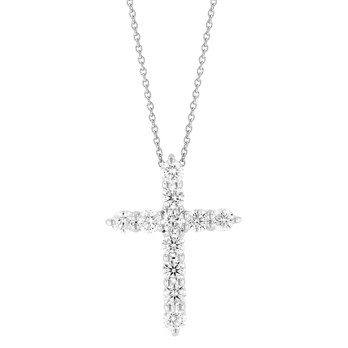 Roberto Coin Tiny Treasures Diamond Cross Necklace in White Gold, 0.88 cttw, 18