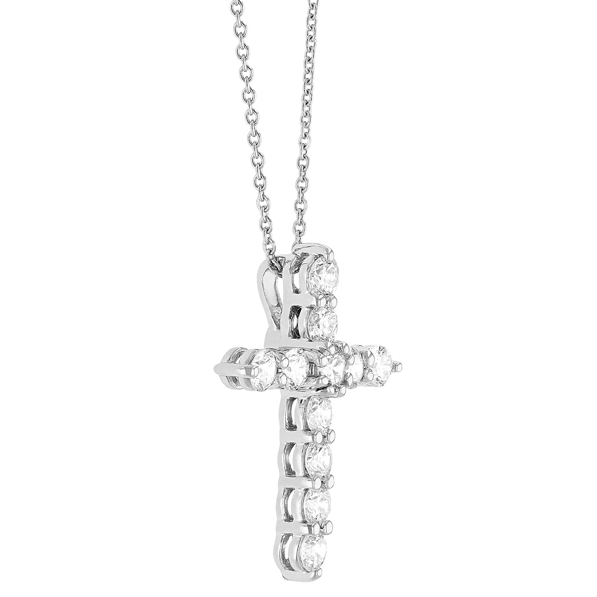 Roberto Coin Tiny Treasures Diamond Cross Necklace in White Gold, 0.88 cttw, 18