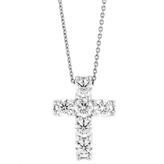 Roberto Coin Tiny Treasures Diamond Cross Pendant, in White Gold, 1.06 cttw, 18"