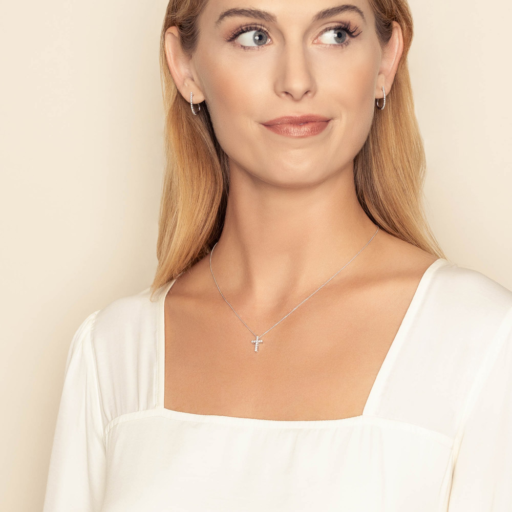 Diamond Cross Pendant Necklace in White Gold, 0.26 cttw