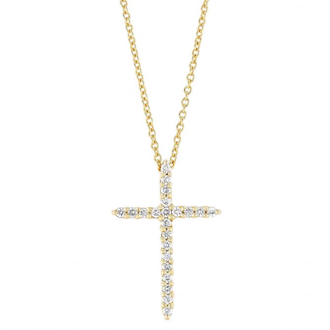 Roberto Coin Tiny Treasures Diamond Cross Pendant in 18K Gold, 18", 0.10 cttw