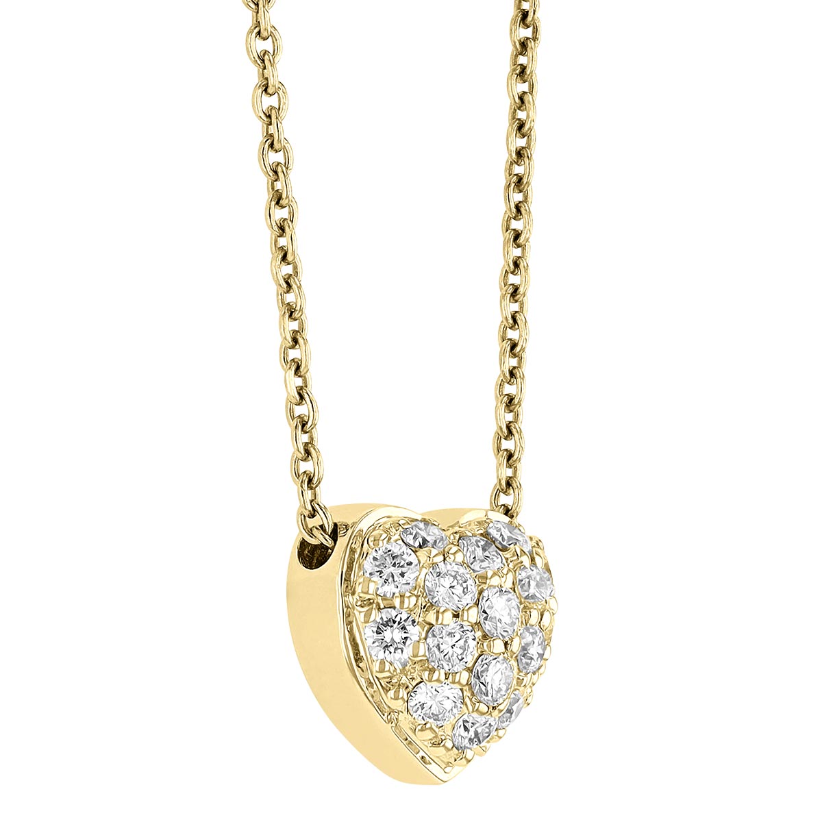 Roberto Coin Tiny Treasures Puffed Diamond Heart Necklace in Yellow Gold
