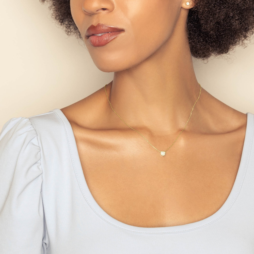 Roberto Coin Tiny Treasures Puffed Diamond Heart Necklace in Yellow Gold