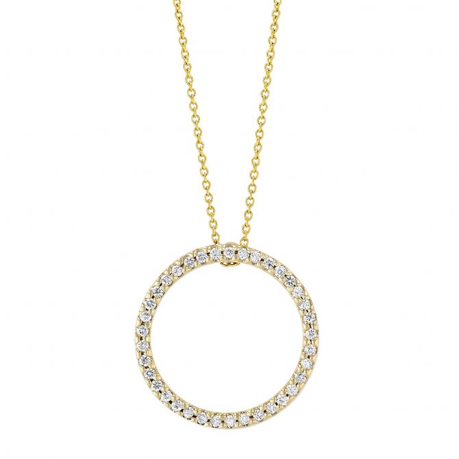Roberto Coin Tiny Treasures Circle Pendant with Diamonds in 18K Gold, 0.26 cttw