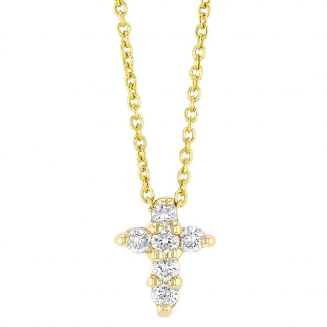 Roberto Coin Tiny Treasures 18K Gold Baby Cross Necklace with Diamonds, 0.11 cttw, 18"