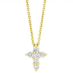 Image for Roberto Coin Tiny Treasures Yellow Gold & Diamond Cross Necklace, 18", 0.20 cttw
