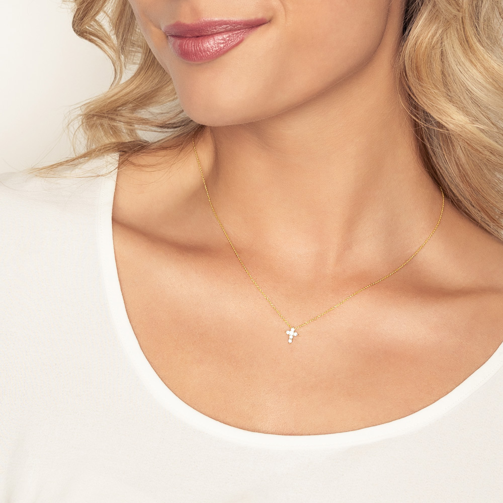 Roberto Coin Tiny Treasures 18K Gold & Diamond Cross Necklace, 18