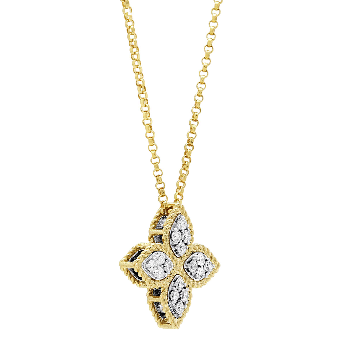Roberto Coin Princess Flower Medium 18K Gold Pendant Necklace with Diamonds, 18