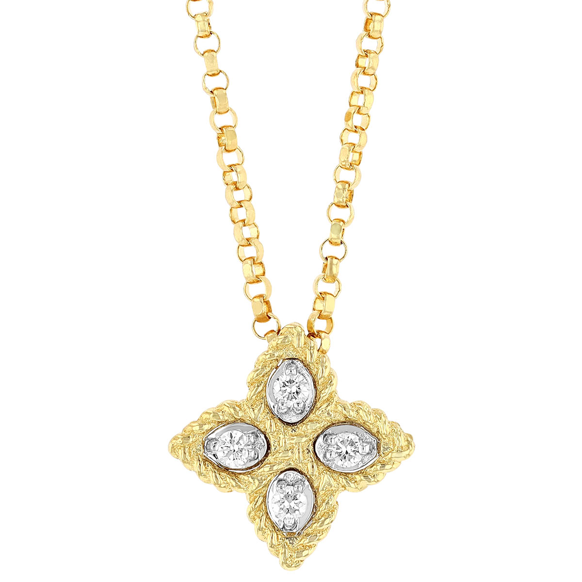 Roberto Coin Princess Flower Small 18K Gold Pendant Necklace with Diamonds, 18