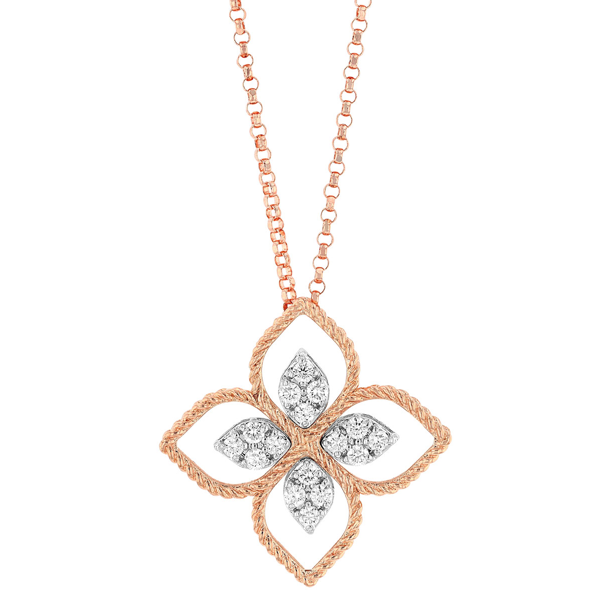 Roberto Coin Principessa Flower Diamond Pavé 18K Gold Pendant, 18