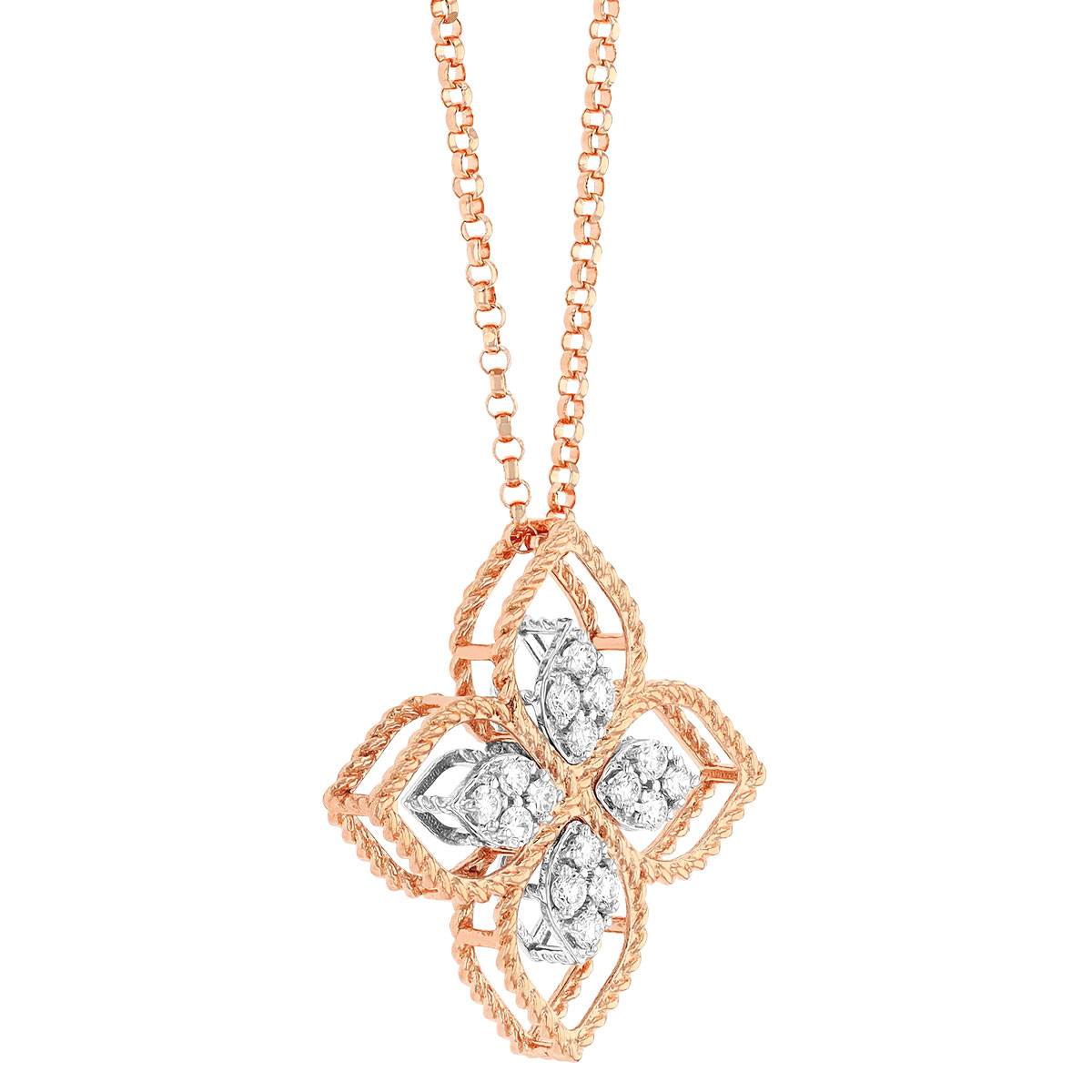 Roberto Coin Principessa Flower Diamond Pavé 18K Gold Pendant, 18