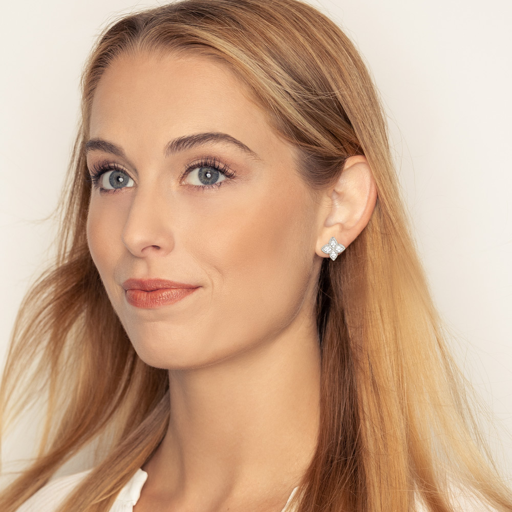 Roberto Coin Princess Flower Medium 18K Gold Stud Earrings with Diamonds