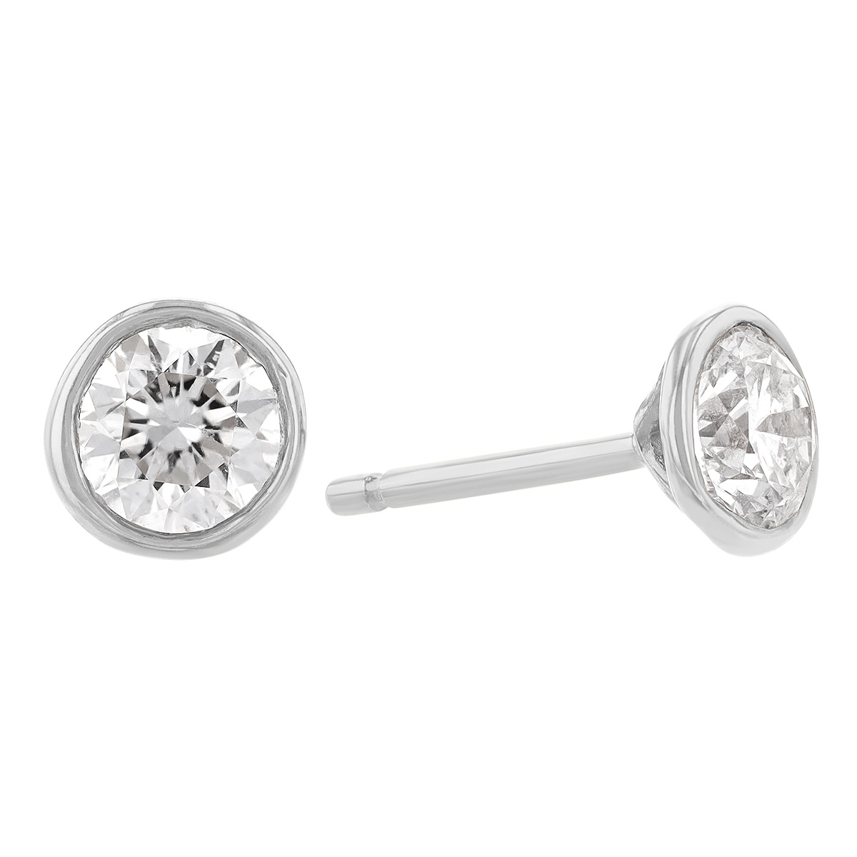 Diamond Bezel Set Stud Earrings in White Gold, .61 cttw, HI/I1