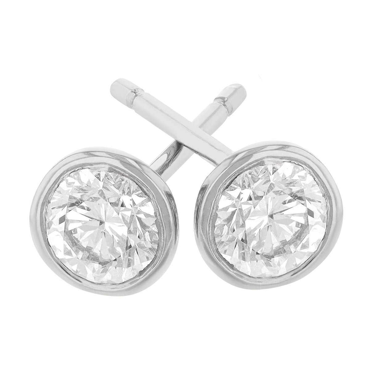 Diamond Bezel Set Stud Earrings in White Gold, .61 cttw, HI/I1