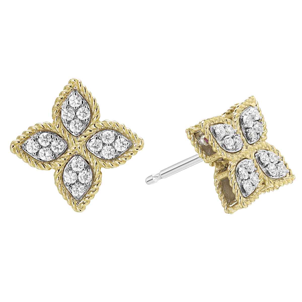 Roberto Coin Princess Flower Medium 18K Gold Stud Earrings with Diamonds