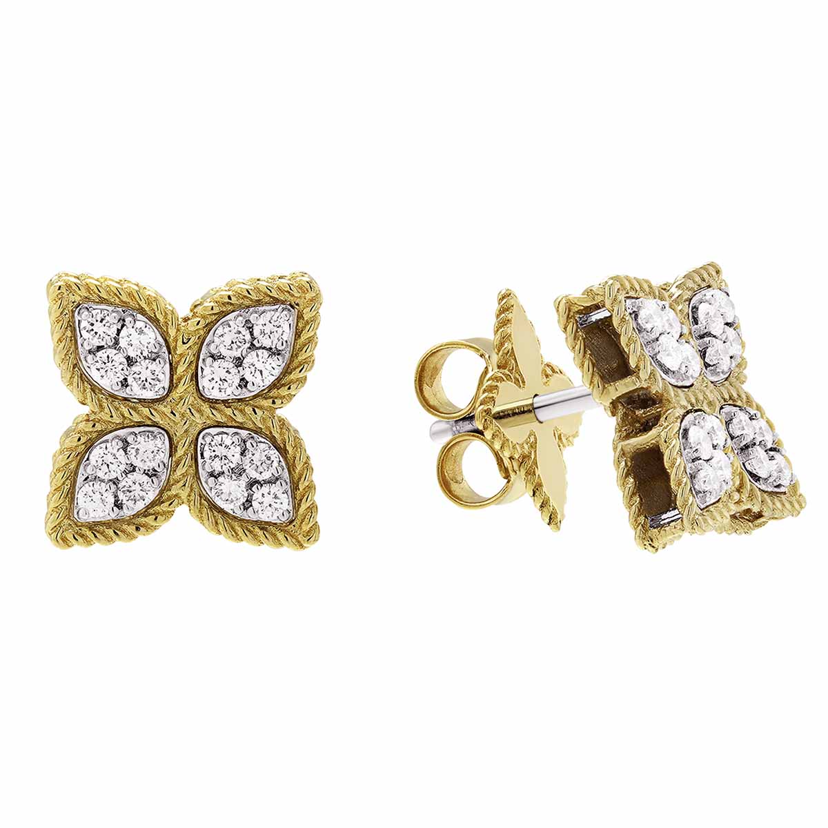 Roberto Coin Princess Flower Medium 18K Gold Stud Earrings with Diamonds