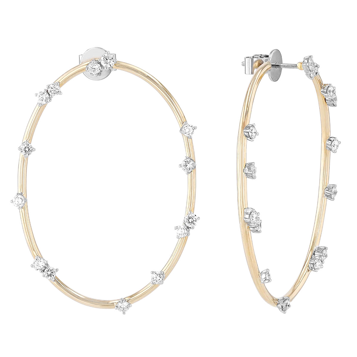 Diamond Scatter Oval Hoop Earrings in Yellow Gold