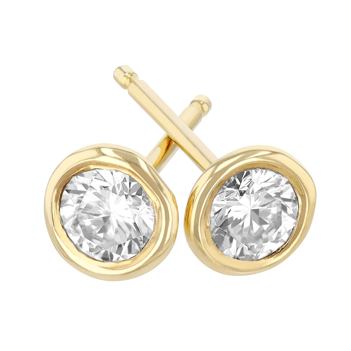 Diamond Bezel Set Stud Earrings in Yellow Gold