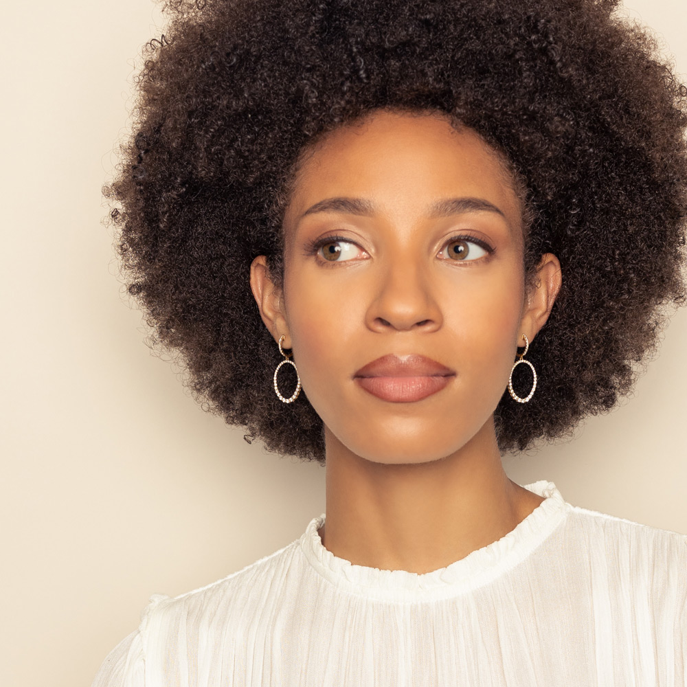 Diamond Oval Graduated Open Dangle Earrings in Yellow Gold