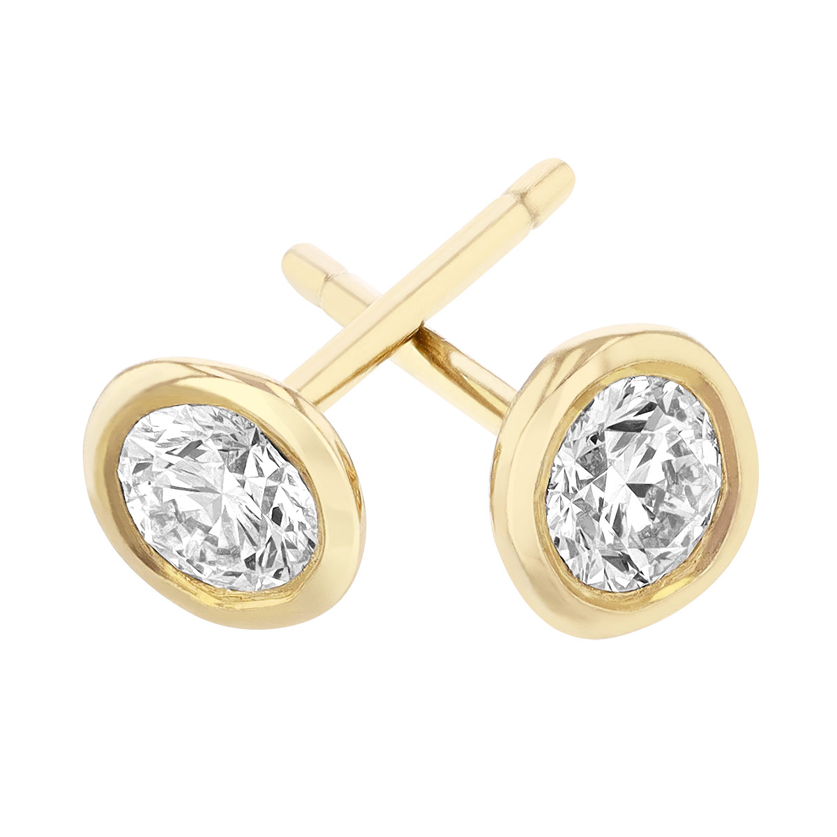 Diamond Bezel Set Stud Earrings in Yellow Gold