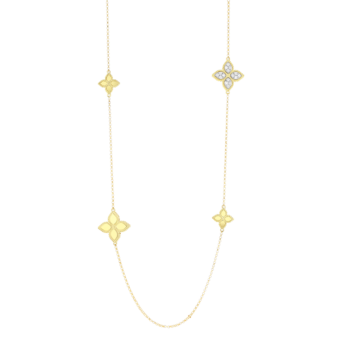 Roberto Coin Princess Flower Station Necklace with Diamonds in Yellow Gold