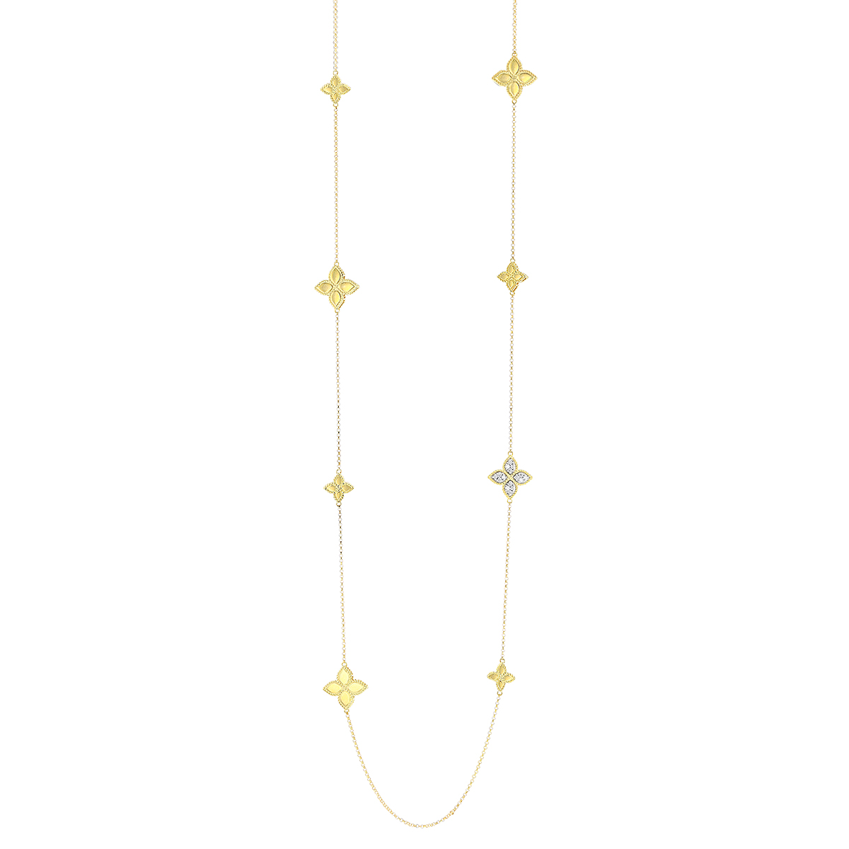 Roberto Coin Princess Flower Station Necklace with Diamonds in Yellow Gold