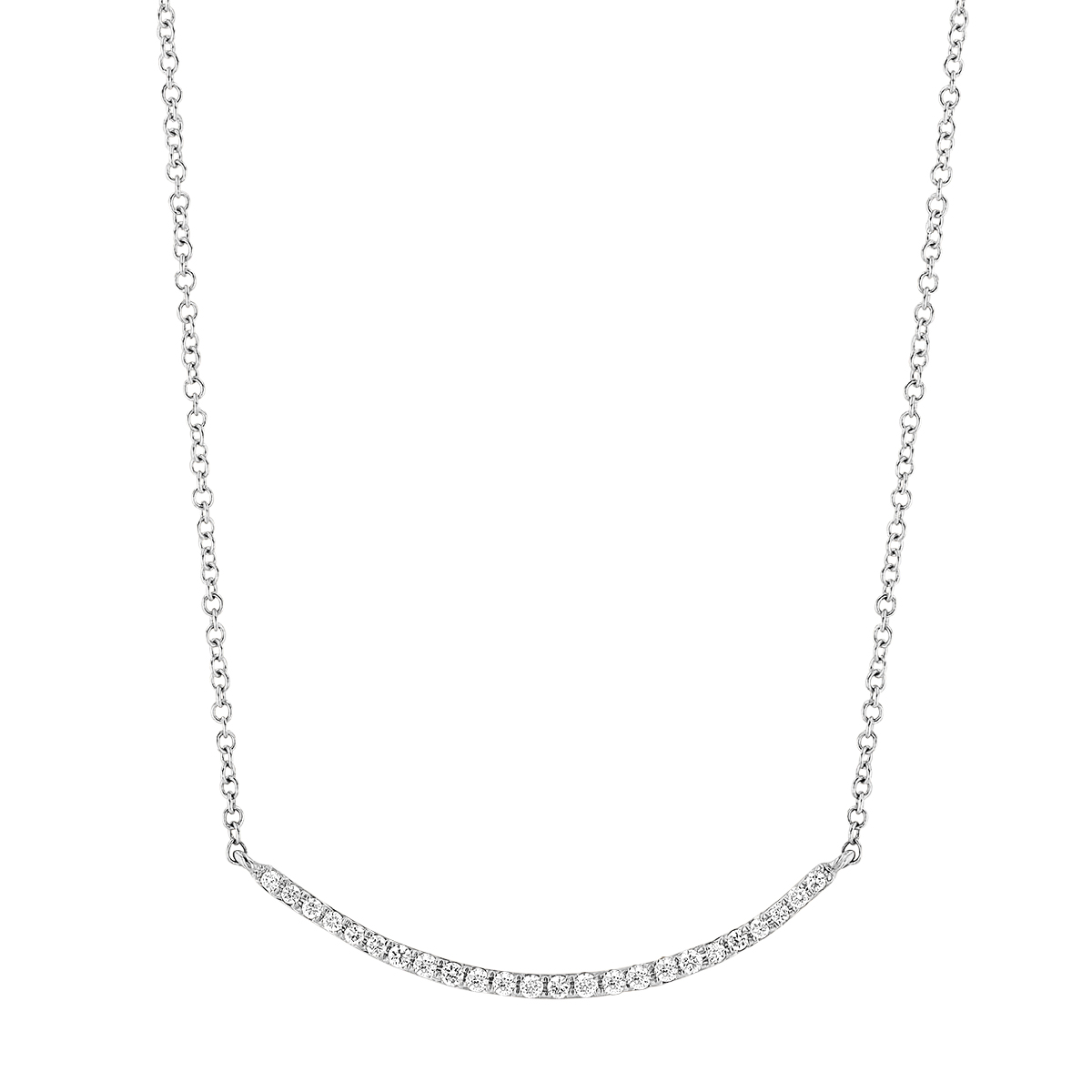 Diamond Curved Bar Necklace in White Gold, 0.12 cttw