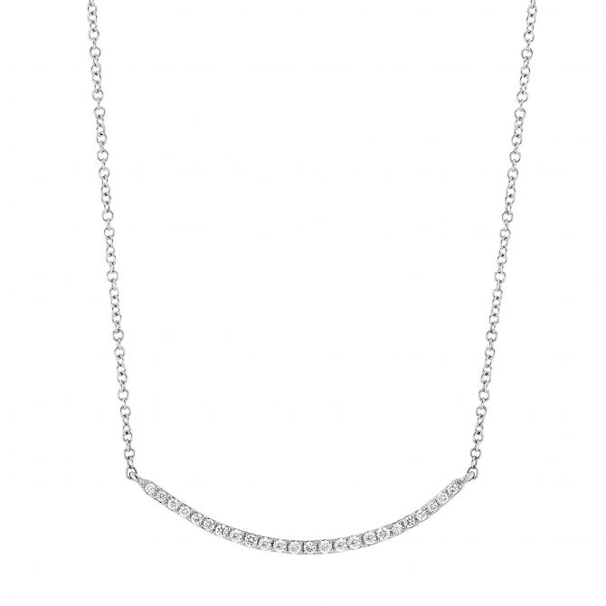 Diamond Curved Bar Necklace in White Gold, 0.12 cttw
