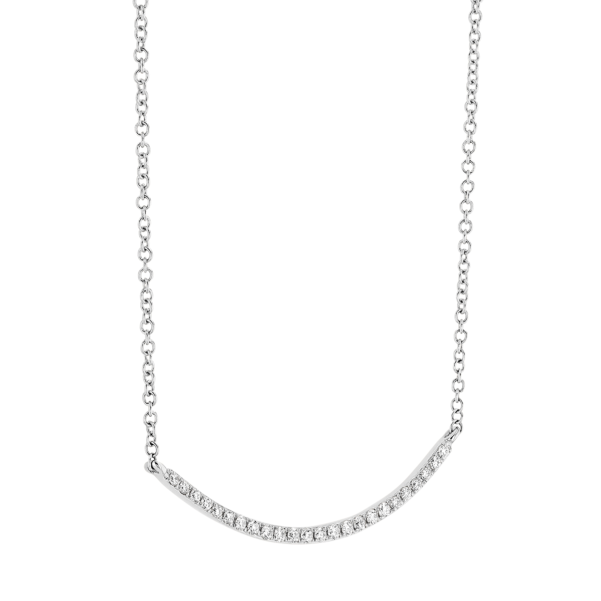 Diamond Curved Bar Necklace in White Gold, 0.12 cttw