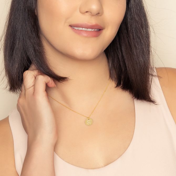 Petite CZ Disc Pendant Necklace – Gold Plated Sterling Silver, Adjustable Chain, Gift For Sister