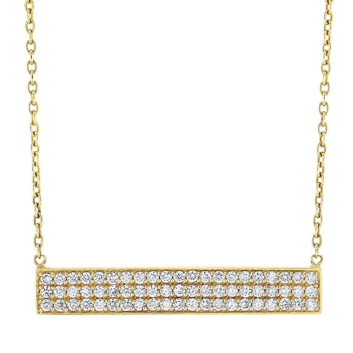 Diamond Pave 3 Row Bar Necklace in Yellow Gold, 17