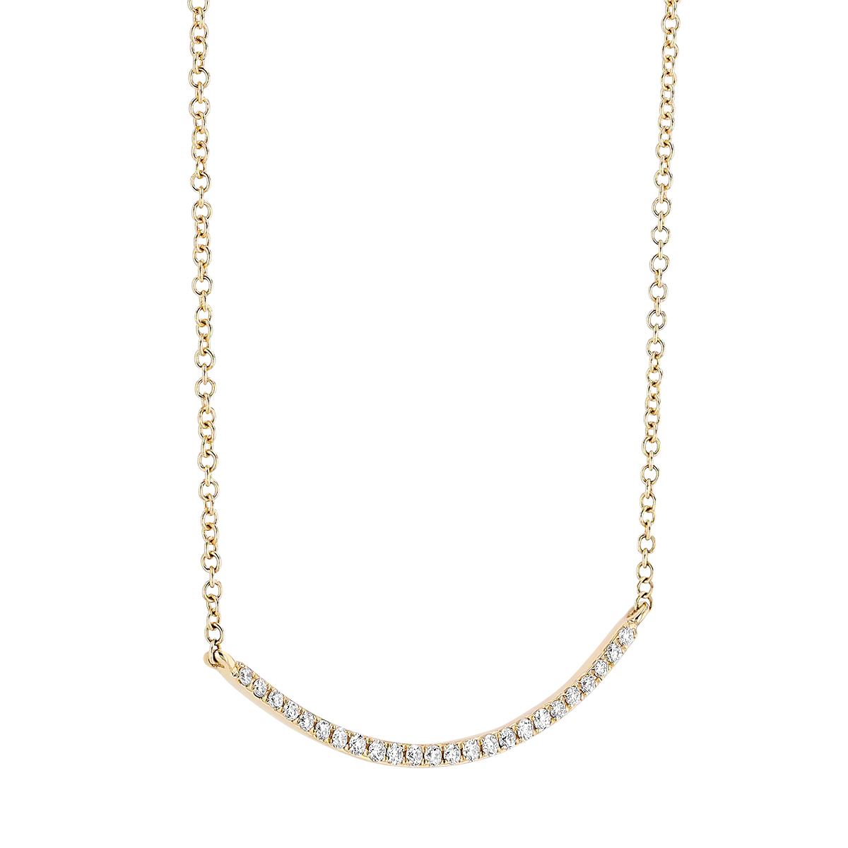 Diamond Curved Bar Necklace in Yellow Gold, 18